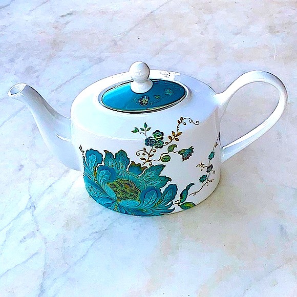222 FIFTH ELIZA TEAL TEA POT & LID NEW PORCELAIN INCH FLORAL 4 CUPS - Picture 1 of 8
